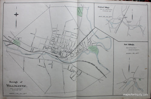 Antique-Hand-Colored-Map-Borough-of-Willimantic-Connecticut-Central-Village-East-Killingly-verso-Brooklyn-Windham-Center-Plainfield-Moosup-Dayville-Wauregan-South-Windham-Connecticut--1893-D.H.-Hurd-Maps-Of-Antiquity