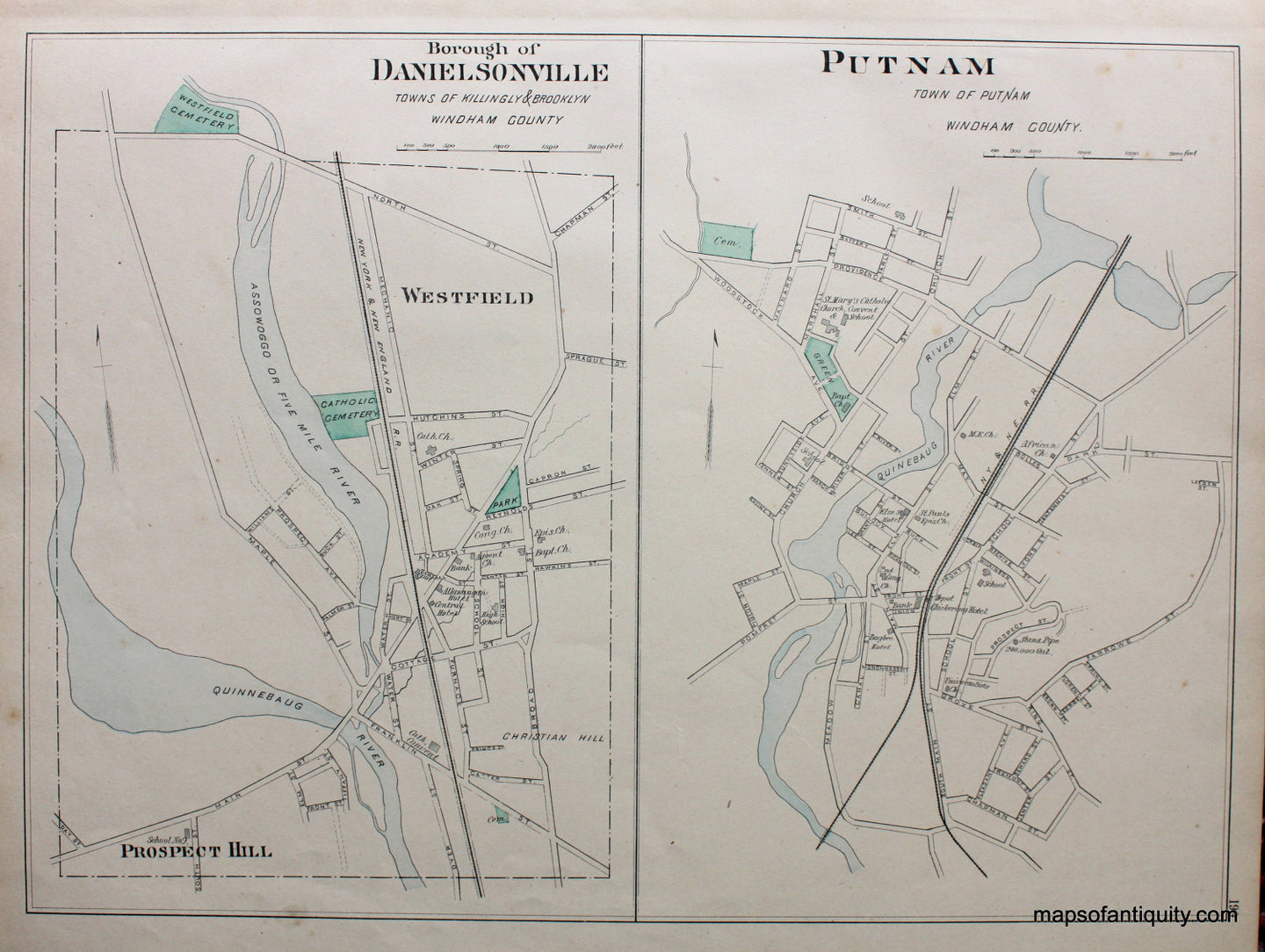 Antique-Hand-Colored-Map-Borough-of-Danielsonville-Connecticut-Town-of-Putnam-Connecticut--1893-D.H.-Hurd-Maps-Of-Antiquity