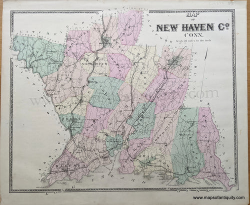 Antique-Hand-Colored-Map-Map-of-New-Haven-Co.-Conn.--United-States-Connecticut-1868-Beers-Maps-Of-Antiquity