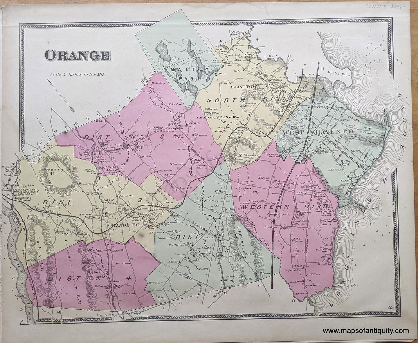 Antique-Hand-Colored-Map-Orange-(CT)-United-States-Connecticut-1868-Beers-Maps-Of-Antiquity