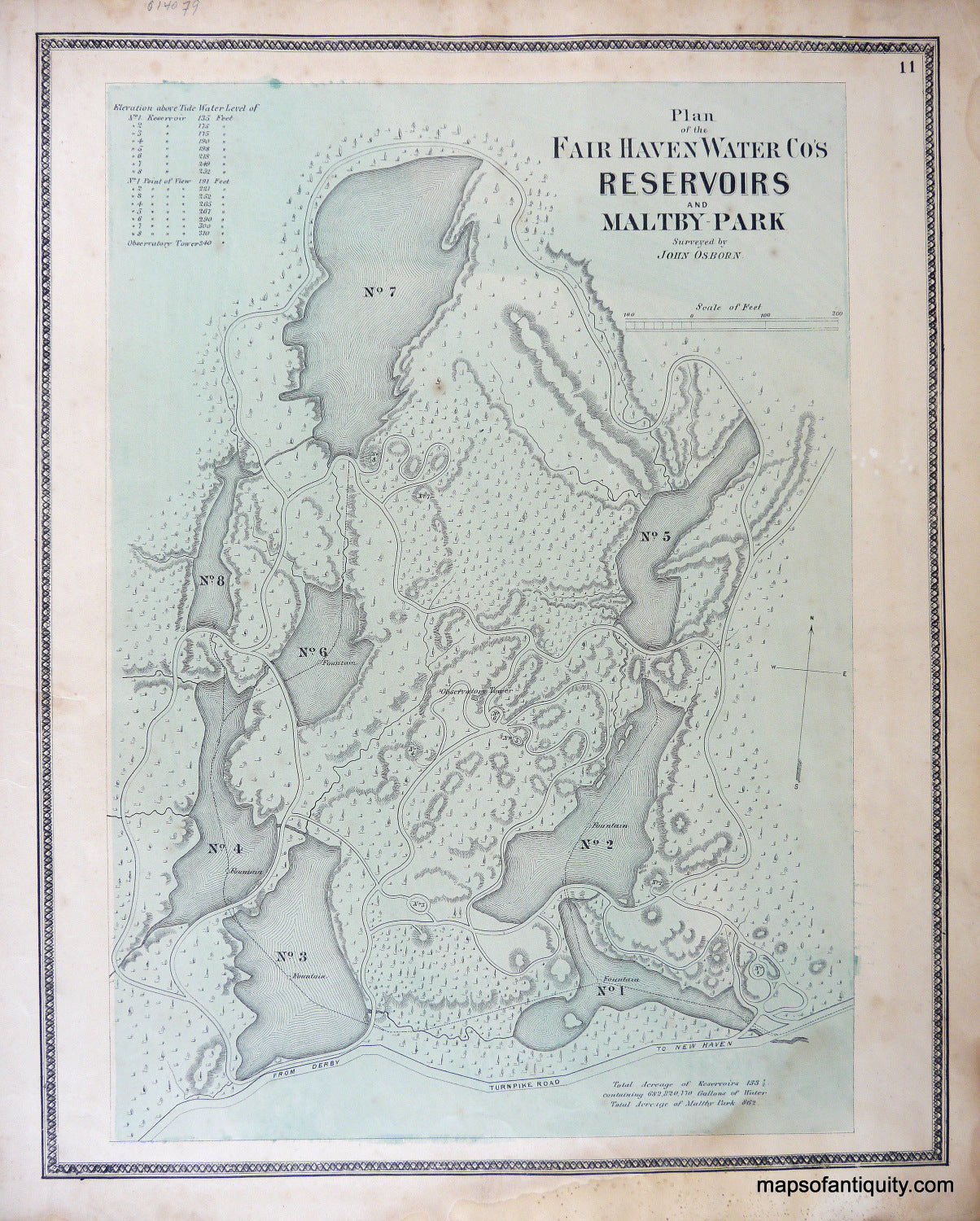 Antique-Hand-Colored-Map-Plan-of-the-Fair-Haven-Water-Co's-Reservoirs-and-Maltby-Park-(CT)-United-States-Connecticut-1868-Beers-Maps-Of-Antiquity