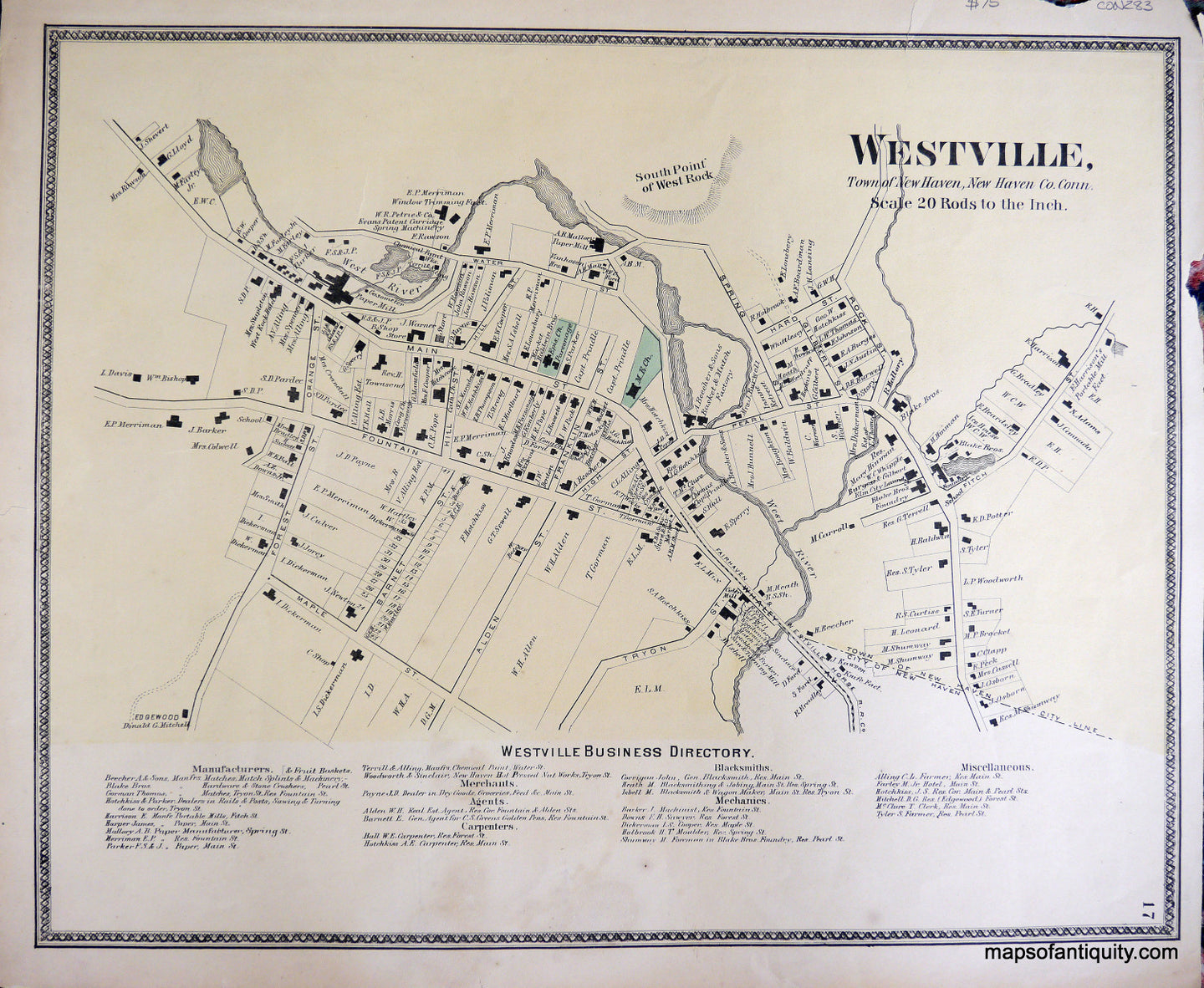 Antique-Hand-Colored-Map-Westville-Town-of-New-Haven-New-Haven-Co.-Conn.-United-States-Connecticut-1868-Beers-Maps-Of-Antiquity