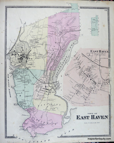 Antique-Hand-Colored-Map-Town-of-East-Haven-(CT)-United-States-Connecticut-1868-Beers-Maps-Of-Antiquity