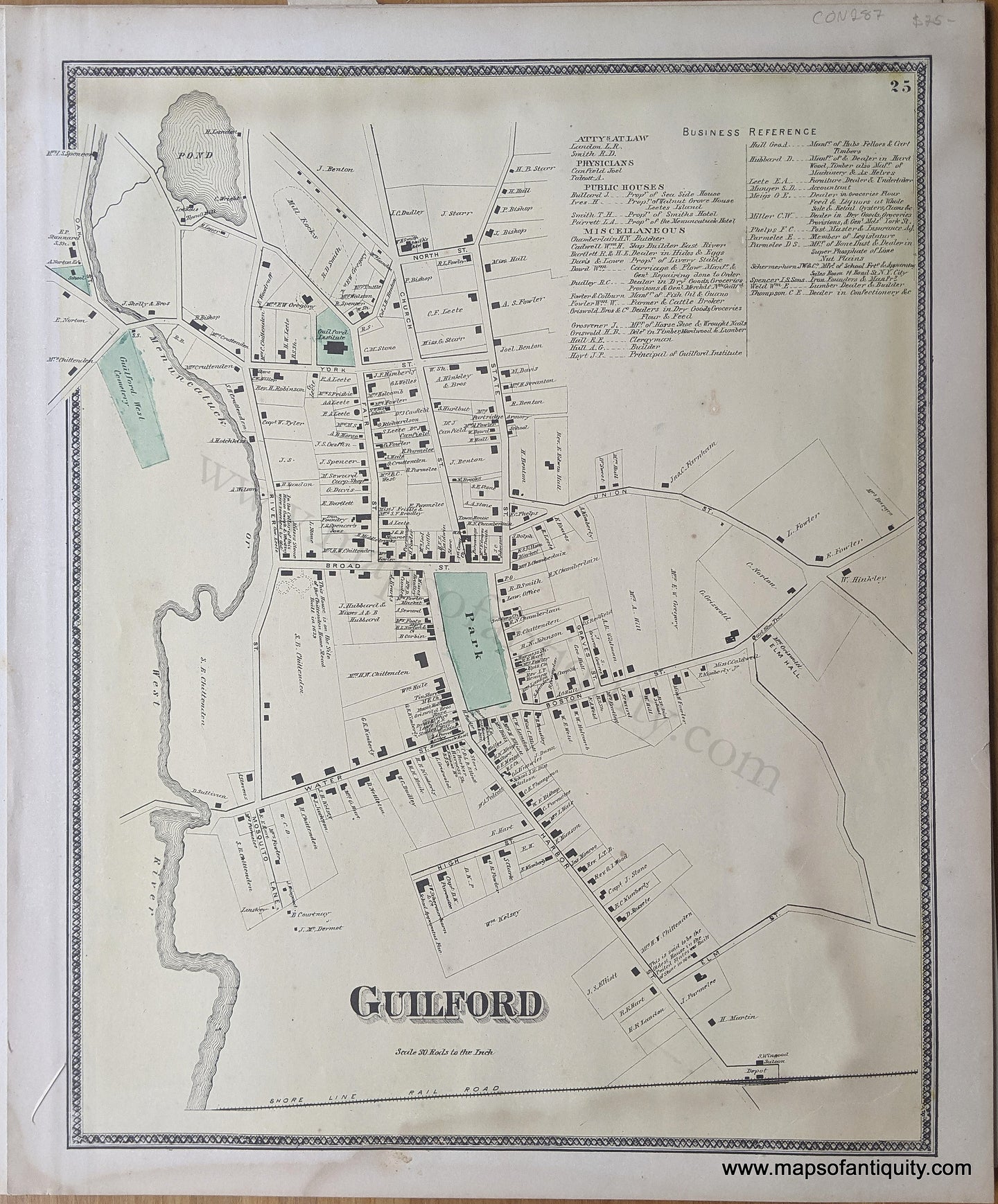 Antique-Hand-Colored-Map-Guilford--(CT)**********-United-States-Connecticut-1868-Beers-Maps-Of-Antiquity