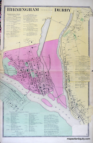 Antique-Hand-Colored-Map-Birmingham-and-Derby-(CT)-United-States-Connecticut-1868-Beers-Maps-Of-Antiquity