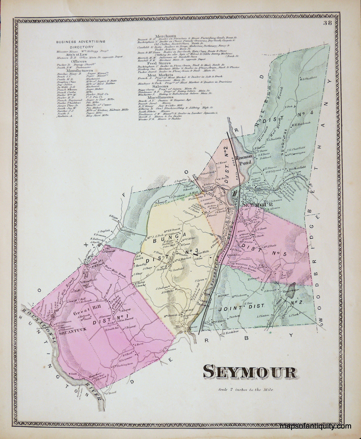 Antique-Hand-Colored-Map-Seymour-(CT)-United-States-Connecticut-1868-Beers-Maps-Of-Antiquity