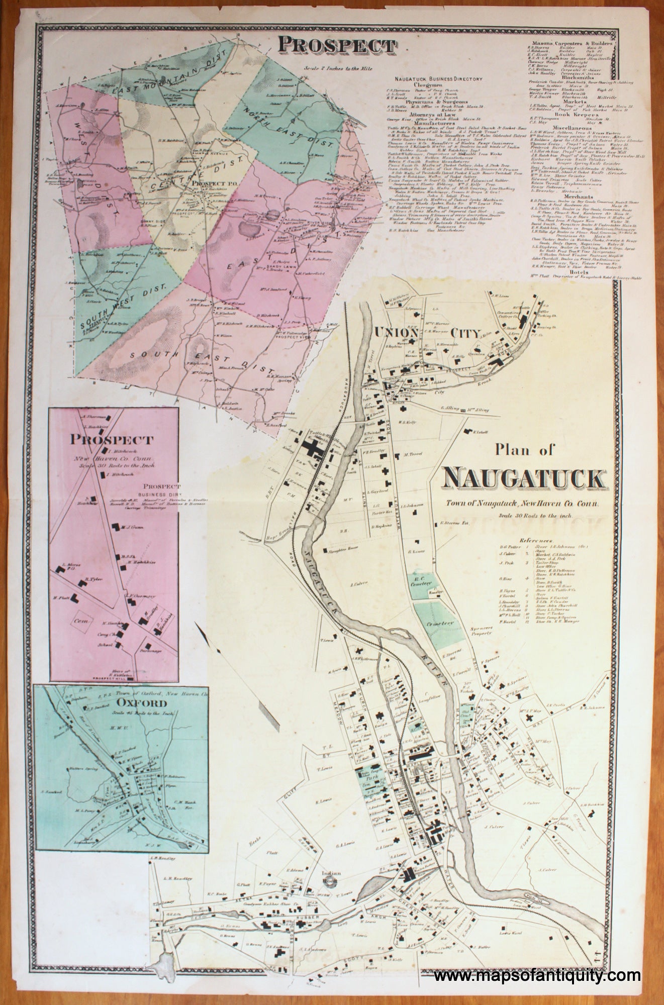 Antique-Hand-Colored-Map-Plan-of-Naugatuck-Town-of-Naugatuck-New-Haven-Co.-Conn.--United-States-Connecticut-1868-Beers-Maps-Of-Antiquity