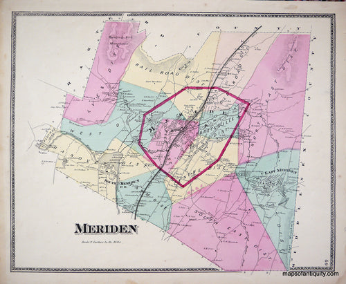 Antique-Hand-Colored-Map-Meriden-(CT)-United-States-Connecticut-1868-Beers-Maps-Of-Antiquity