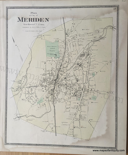 1868 - Plan of the City of Meriden, New Haven Co., Conn. - Antique Map