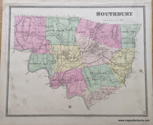 Antique-Hand-Colored-Map-Southbury-(CT)-******-United-States-Connecticut-1868-Beers-Maps-Of-Antiquity