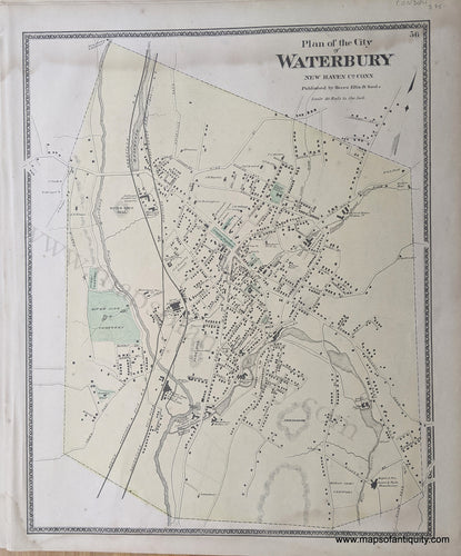 Antique-Hand-Colored-Map-Plan-of-the-City-of-Waterbury-New-Haven-Co.-Conn.-**********-United-States-Connecticut-1868-Beers-Maps-Of-Antiquity