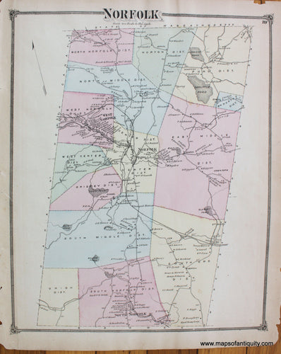 Antique-Hand-Colored-Map-Norfolk-Connecticut--United-States-Connecticut-1874-Beers-Maps-Of-Antiquity