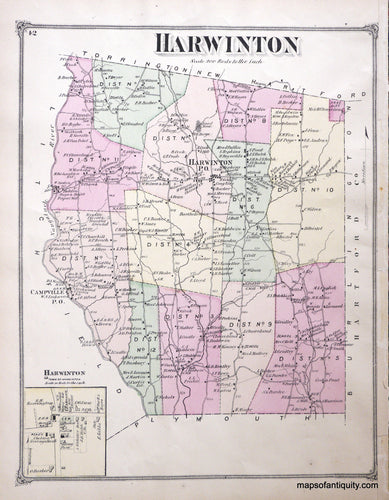 Antique-Hand-Colored-Map-Harwinton-Connecticut-**********-United-States-Connecticut-1874-Beers-Maps-Of-Antiquity