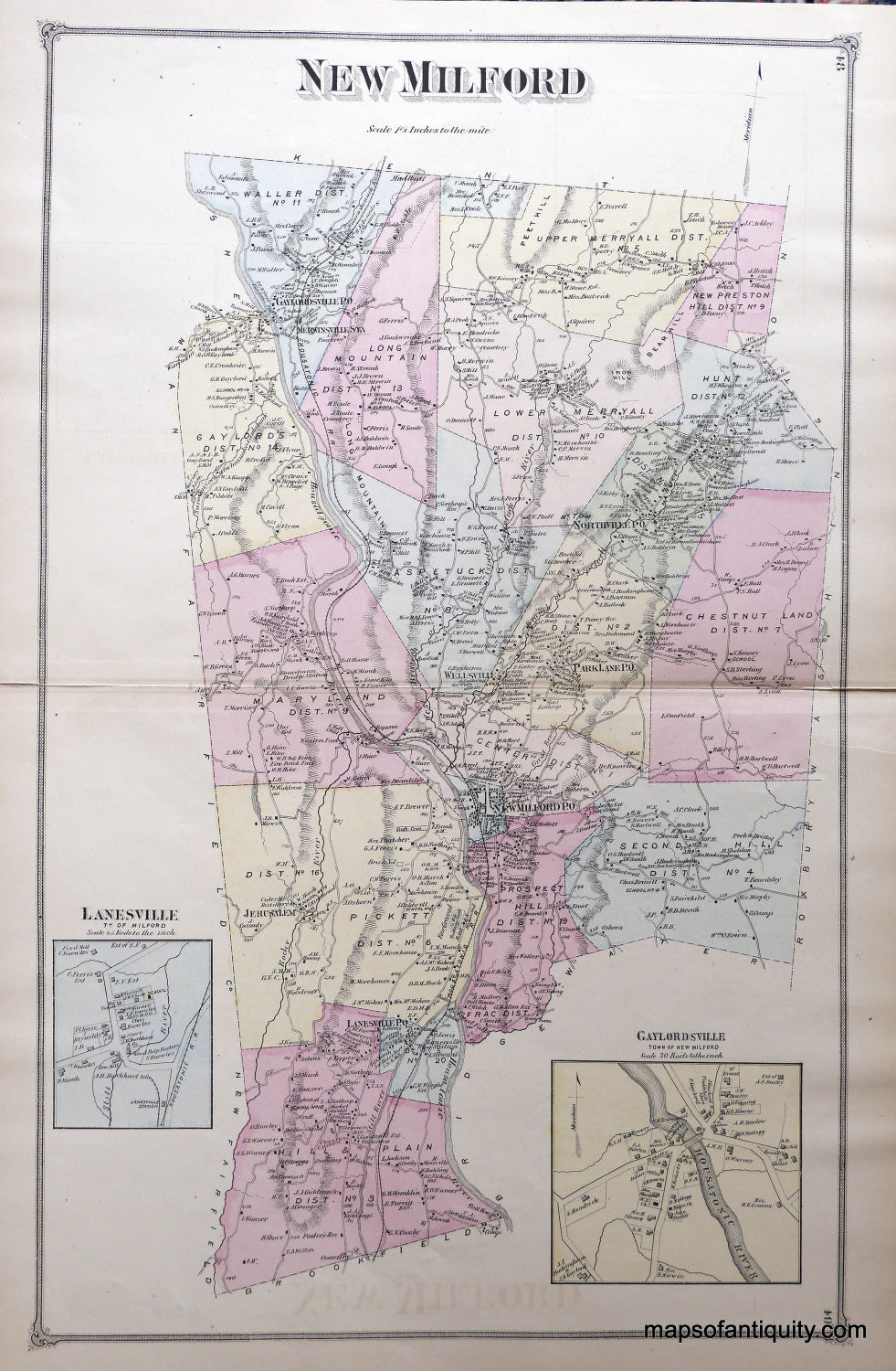 Antique-Hand-Colored-Map-New-Milford-Connecticut-**********-United-States-Connecticut-1874-Beers-Maps-Of-Antiquity