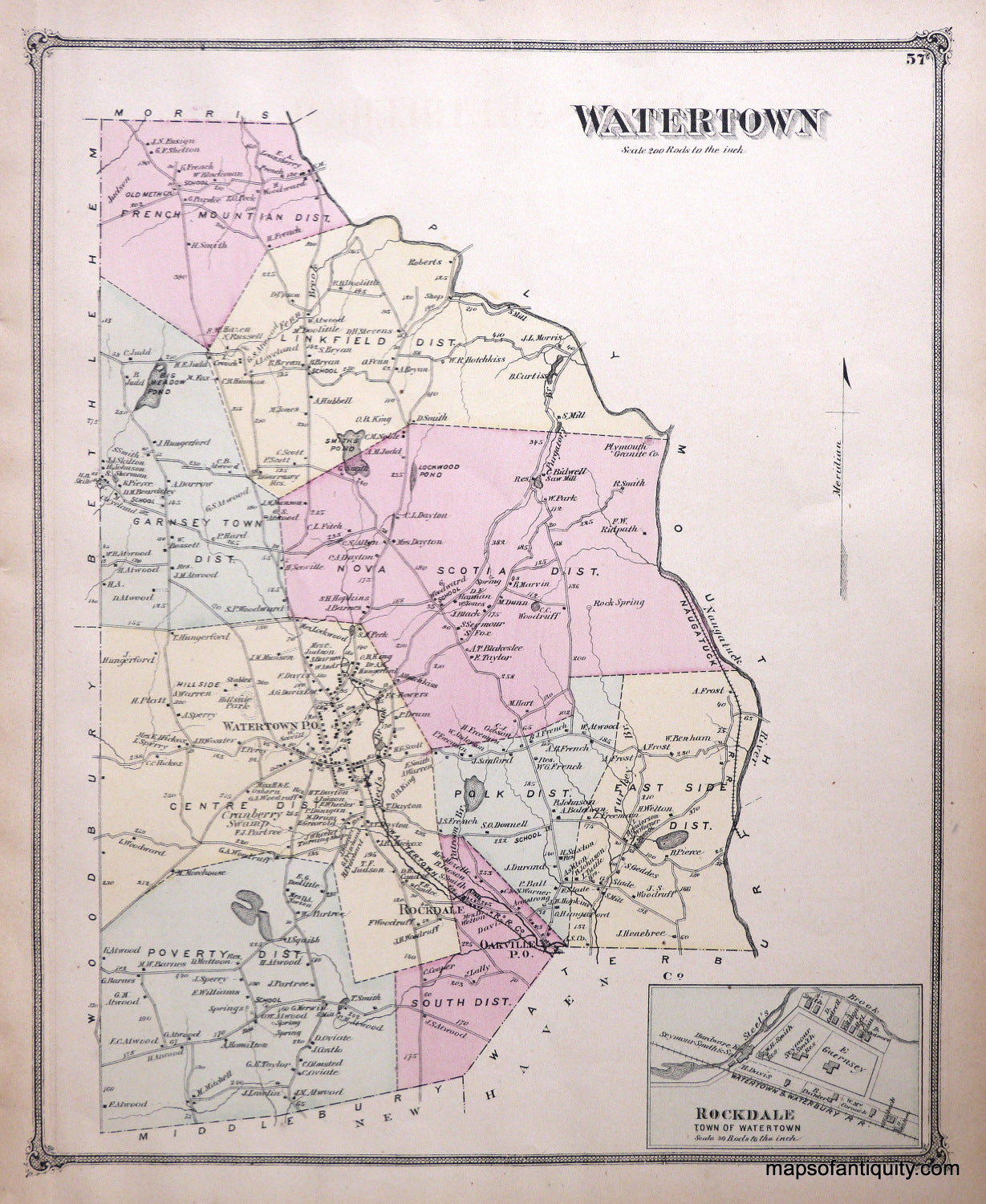 Antique-Hand-Colored-Map-Watertown-Connecticut-United-States-Connecticut-1874-Beers-Maps-Of-Antiquity