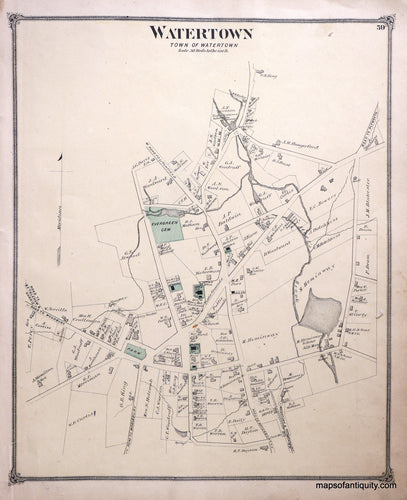 Antique-Hand-Colored-Map-Watertown-Village-Connecticut-United-States-Connecticut-1874-Beers-Maps-Of-Antiquity