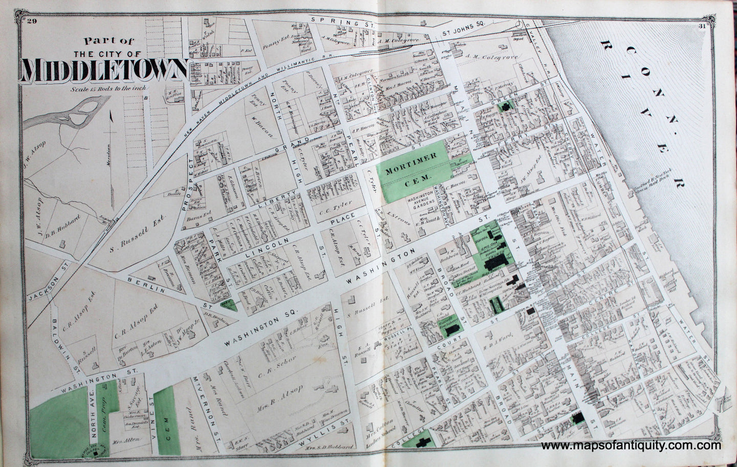 Antique-Hand-Colored-Map-Part-of-the-City-of-Middletown-CT-2-United-States-Connecticut-1874-Beers-Maps-Of-Antiquity