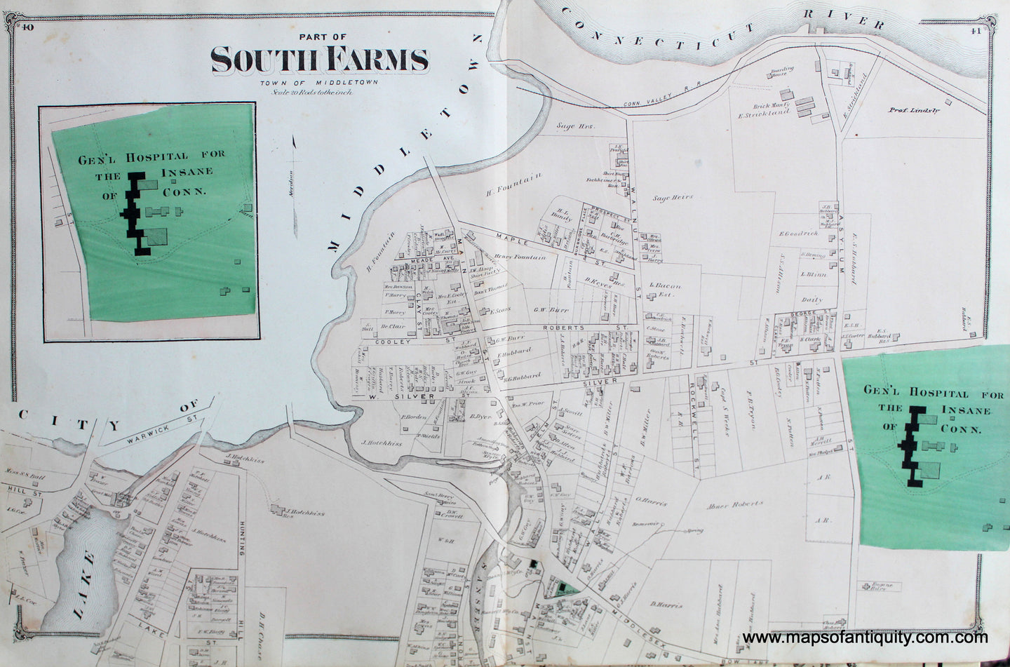 Antique-Hand-Colored-Map-Part-of-South-Farms-Middletown-CT-with-Hospital-for-the-Insane-United-States-Connecticut-1874-Beers-Maps-Of-Antiquity