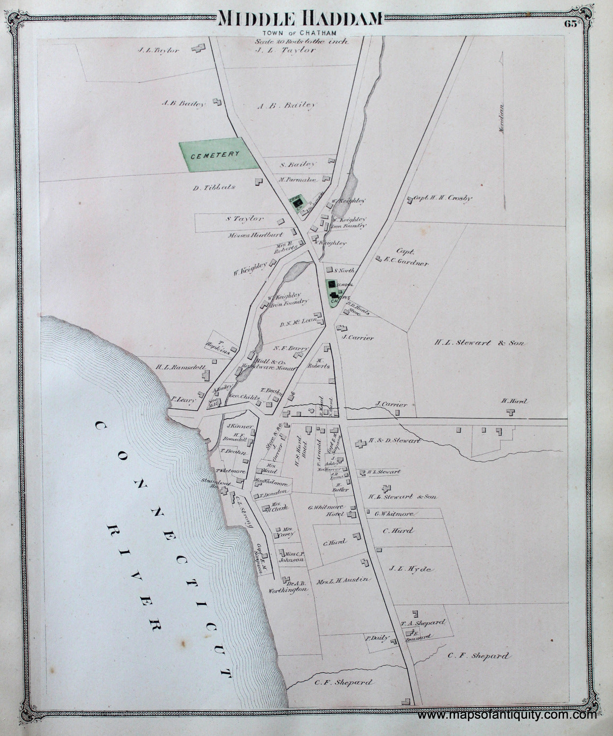 Antique-Hand-Colored-Map-Middle-Haddam-Town-of-Chatham-CT-United-States-Connecticut-1874-Beers-Maps-Of-Antiquity