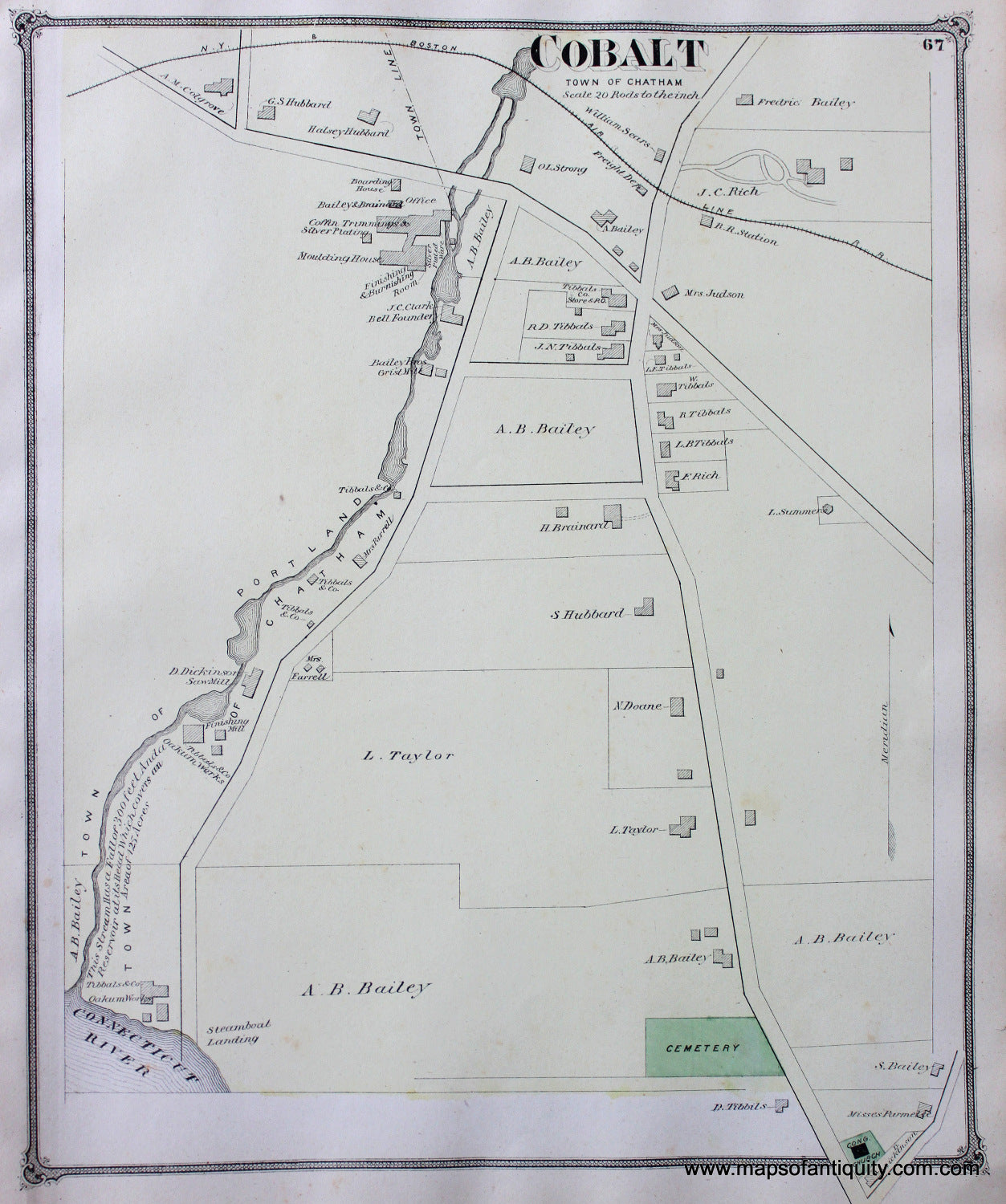 Antique-Hand-Colored-Map-Cobalt-Town-of-Chatham-CT-United-States-Connecticut-1874-Beers-Maps-Of-Antiquity