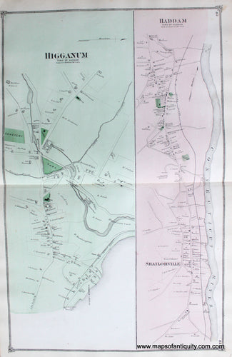 Antique-Hand-Colored-Map-Higganum-and-Haddam-Town-of-Haddam-CT-United-States-Connecticut-1874-Beers-Maps-Of-Antiquity