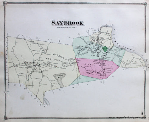 Antique-Hand-Colored-Map-Saybrook-CT-United-States-Connecticut-1874-Beers-Maps-Of-Antiquity