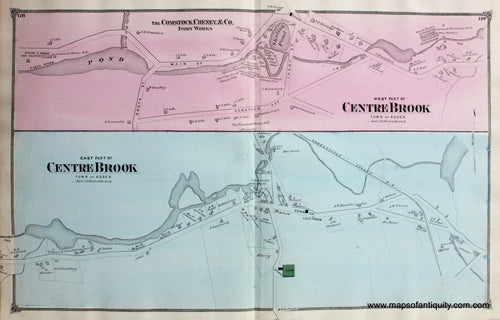 Antique-Hand-Colored-Map-West-and-East-Parts-of-Centre-Brook-Town-of-Essex-CT-United-States-Connecticut-1874-Beers-Maps-Of-Antiquity