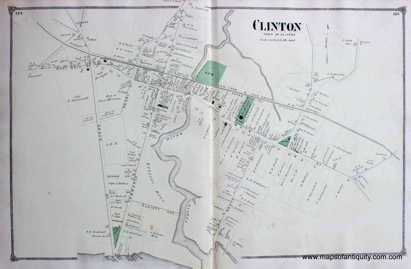 Antique-Hand-Colored-Map-Clinton-Center-Clinton-CT-United-States-Connecticut-1874-Beers-Maps-Of-Antiquity