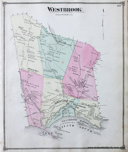 Antique-Hand-Colored-Map-Westbrook-CT-United-States-Connecticut-1874-Beers-Maps-Of-Antiquity