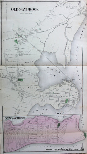 Antique-Hand-Colored-Map-Old-Saybrook-Center-New-Saybrook-town-of-Old-Saybrook-CT-**********-United-States-Connecticut-1874-Beers-Maps-Of-Antiquity