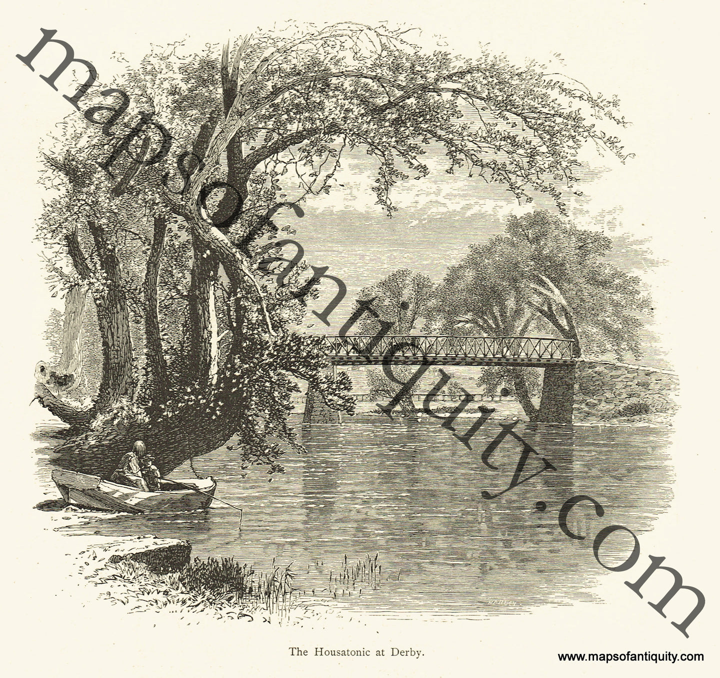 Antique-Black-and-White-Engraved-Illustration-The-Housatonic-at-Derby-United-States-Northeast-1872-Picturesque-America-Maps-Of-Antiquity