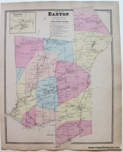 Maps-Antiquity-Antique-Map-Connecticut-Town-Of-Easton-Fairfield-County-Atlast-of-the-Vicinity-of-New-York-Beers-1867-19th-Century-1800s-1860s