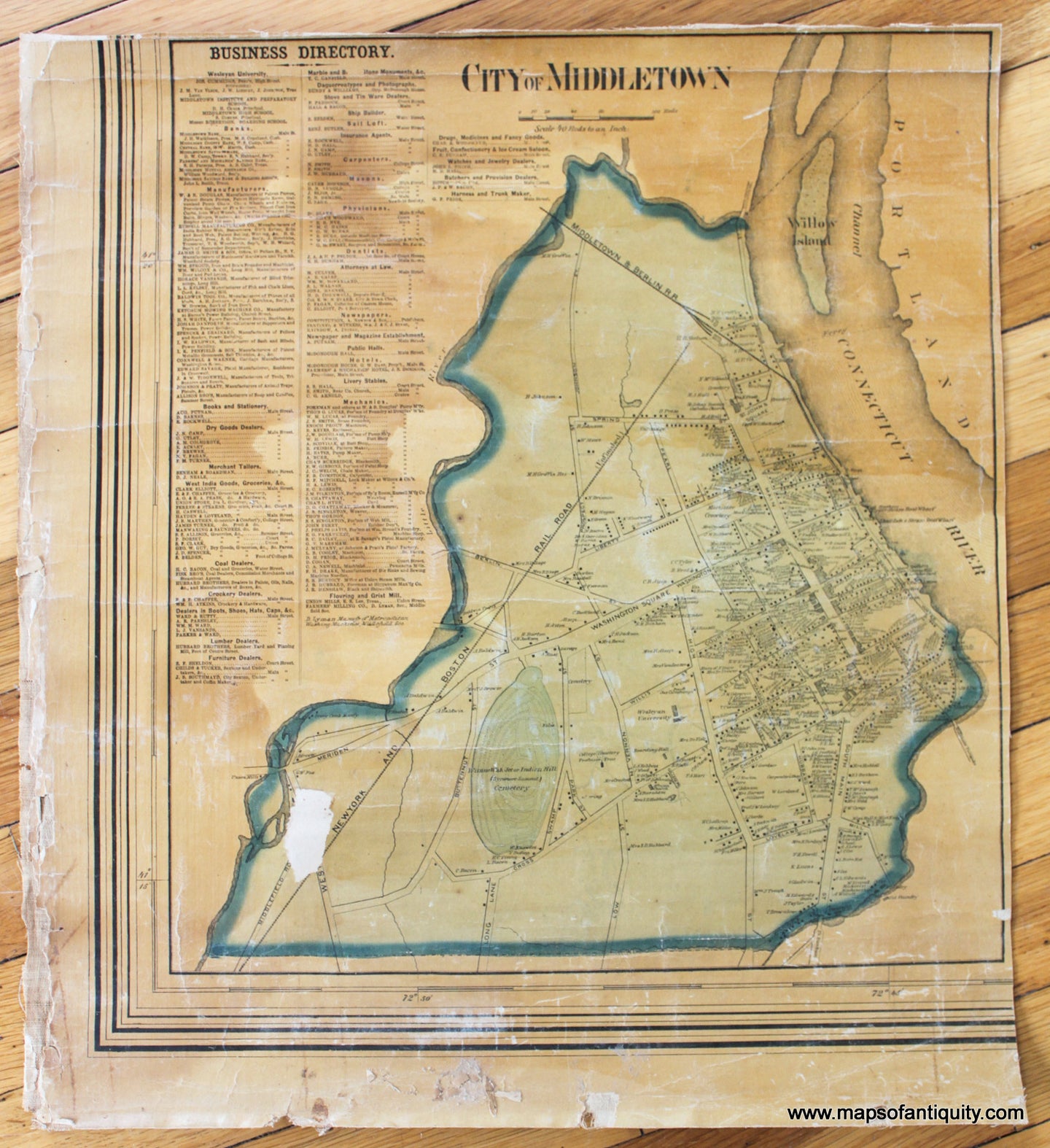 Antique-Hand-Colored-Wall-Map-Fragment-City-of-Middletown-(CT)-United-States-Northeast-1859-Walling-Maps-Of-Antiquity