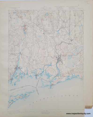 Antique-Topographical-Map-Topography-Connecticut-CT-Stonington-Sheet-USGS-United-States-Geological-Survey-Maps-of-Antiquity