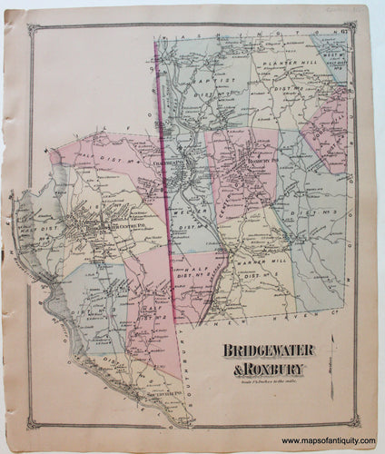 Antique-Hand-Colored-Map-Bridgewater-&-Roxbury-Connecticut-1874-Beers-Connecticut-1800s-19th-century-Maps-of-Antiquity