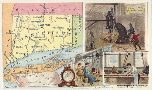 Antique-Chromolithograph-Map-Connecticut-1890-Arbuckle-1800s-19th-century-Maps-of-Antiquity