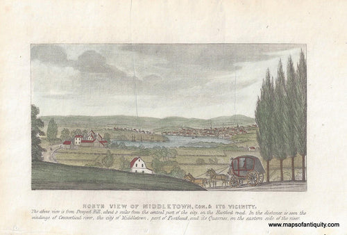 CON409-Antique-Print-North-View-Middletown-Conn-CT-Connescticut-1840-Barber