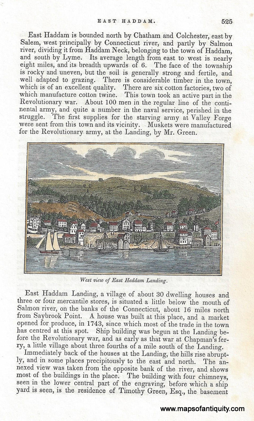 Antique-Print-West-view-East-Haddam-Landing-Conn-CT-Connescticut-1840-Barber