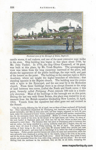 CON417-Antique-Print-View-Northeast-View-Borough-Essex-Saybrook-Conn-CT-Connecticut-1840-Barber
