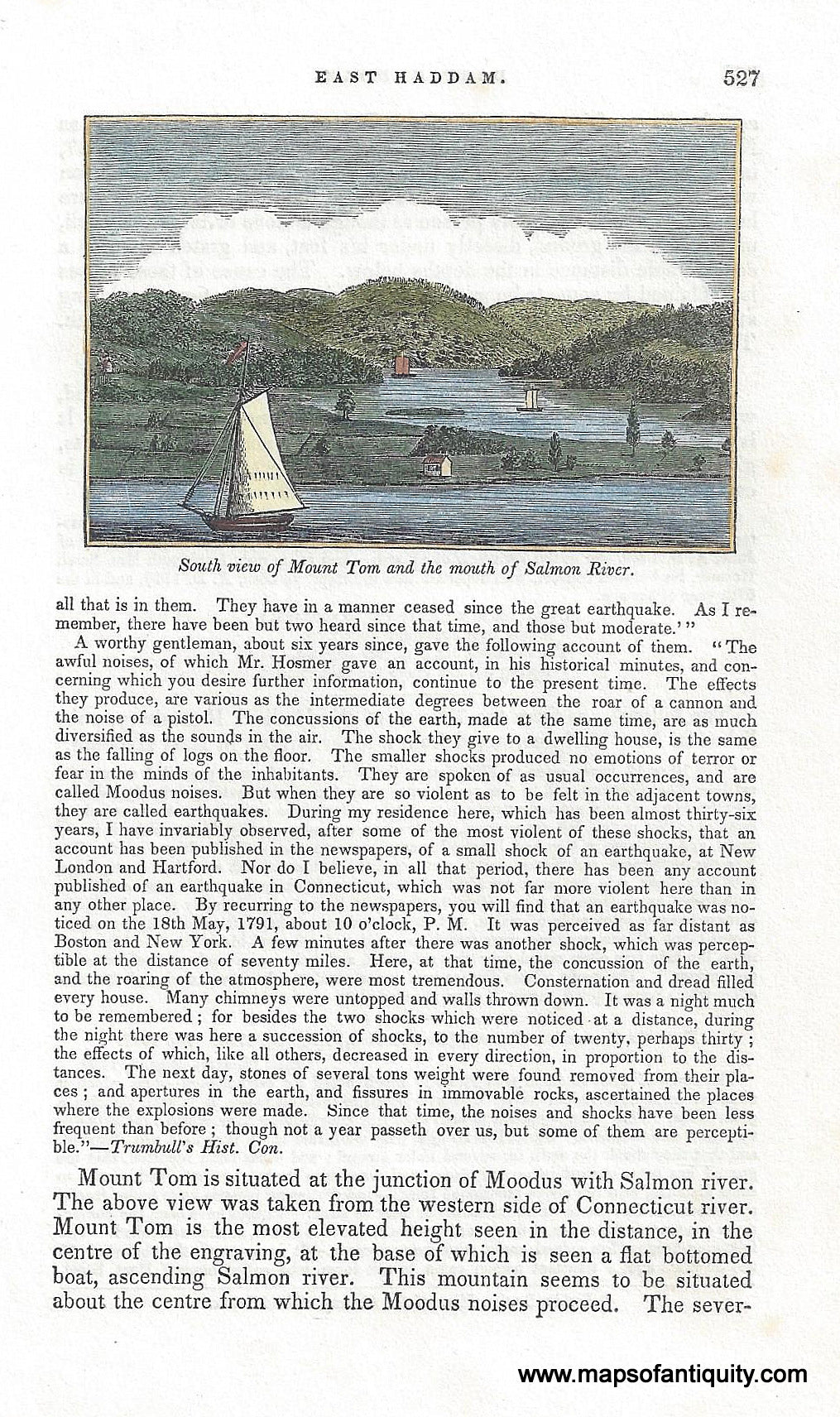    CON418-Antique-Print-View-South-View-Mount-Tom-Mouth-of-Salmon-River-Conn-CT-Connecticut-1840-Barber