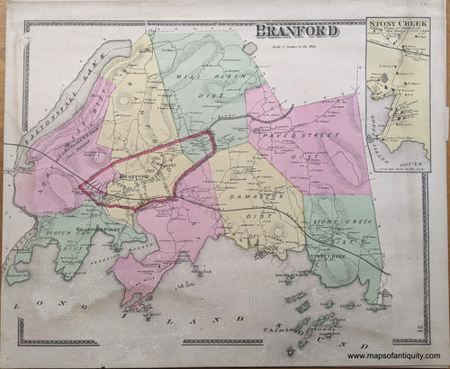 Antique-Hand-Colored-Map-Branford--(CT)-United-States-Connecticut-1868-Beers-Maps-Of-Antiquity