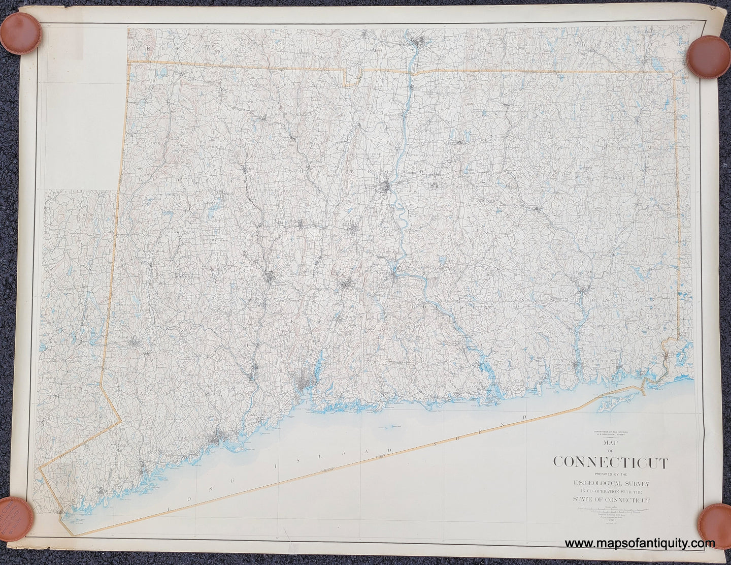 Genuine-Antique-Map-Map-of-Connecticut-Prepared-by-the-U-S-Geological-Survey-in-Co-operation-with-the-State-of-Connecticut-1927-U-S-Geological-Survey---State-of-Connecticut-Maps-Of-Antiquity