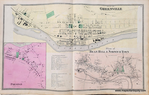 Genuine-Antique-Map-Plan-of-Greenville-Plan-of-Bean-Hill-Norwich-Town-Preston-village-center--CT--1868-Beers-Ellis-Soule-Maps-Of-Antiquity