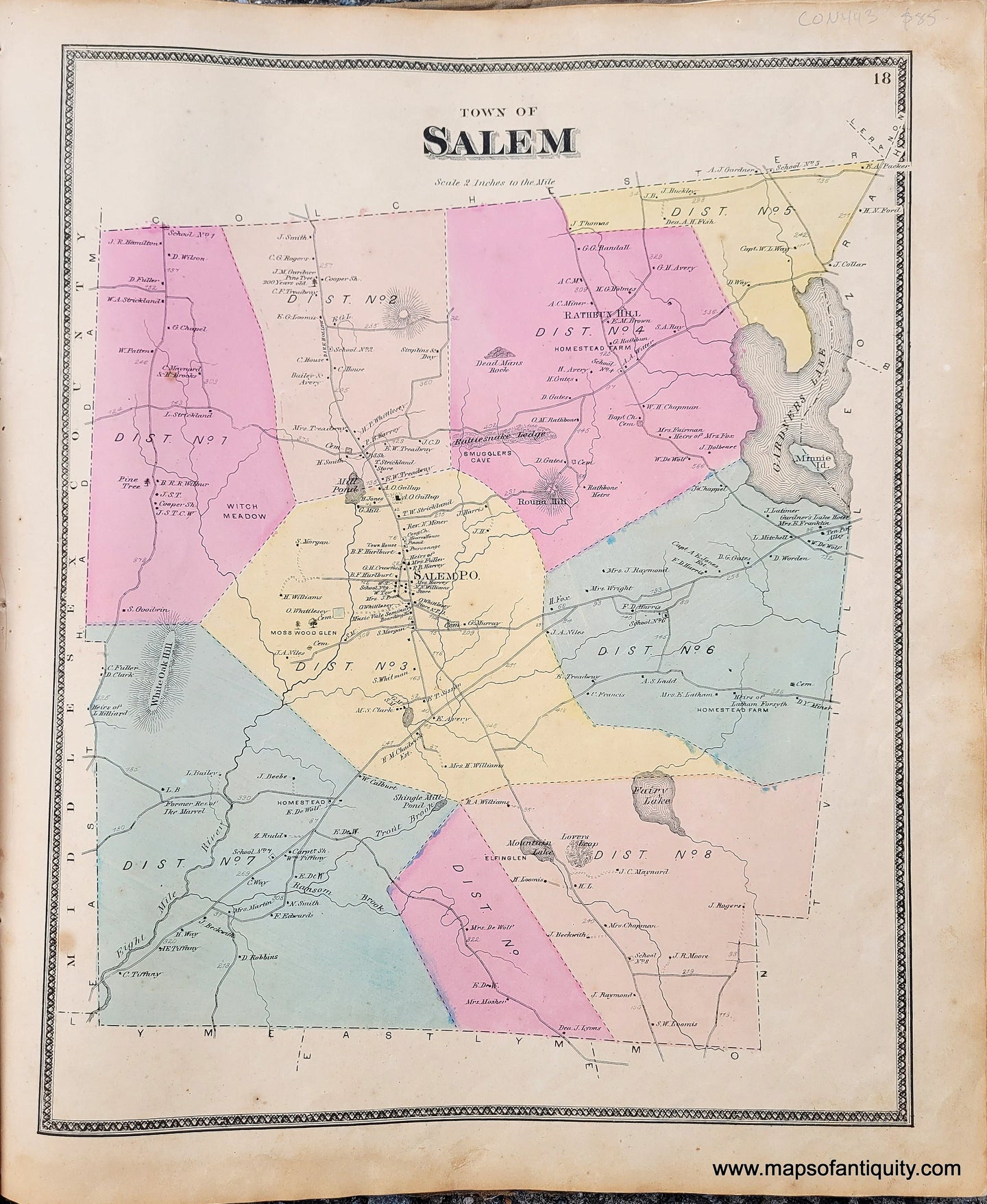Genuine-Antique-Map-Town-of-Salem-CT--1868-Beers-Ellis-Soule-Maps-Of-Antiquity