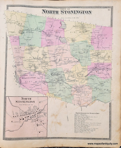 Genuine-Antique-Map-Town-of-North-Stonington-CT--1868-Beers-Ellis-Soule-Maps-Of-Antiquity