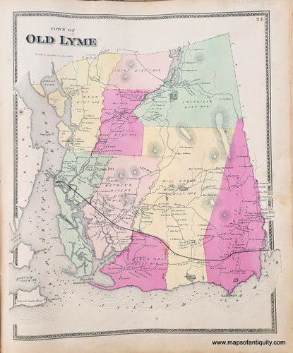 Genuine-Antique-Map-Town-of-Old-Lyme-CT--1868-Beers-Ellis-Soule-Maps-Of-Antiquity