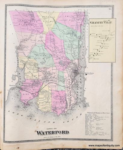 Genuine-Antique-Map-Town-of-Waterford-CT--1868-Beers-Ellis-Soule-Maps-Of-Antiquity