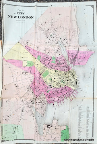 Genuine-Antique-Map-Plan-of-the-City-of-New-London-CT--1868-Beers-Ellis-Soule-Maps-Of-Antiquity