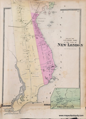 Genuine-Antique-Map-Plan-of-the-Southern-Part-of-the-City-of-New-London-CT--1868-Beers-Ellis-Soule-Maps-Of-Antiquity