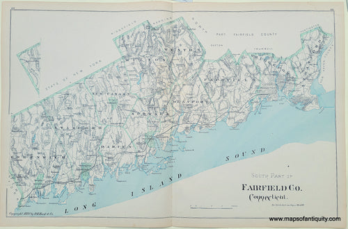 Antique-Hand-Colored-Map-South-Part-of-Fairfield-Co.-Connecticut--Connecticut--1893-D.H.-Hurd-Maps-Of-Antiquity